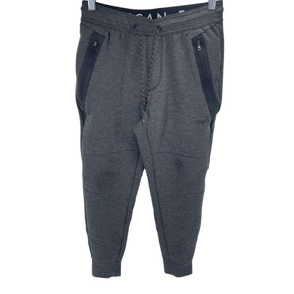 American Eagle Mens Jogger Pants Zip Pocket Drawcord Elastic Wasit Gray Size XS
